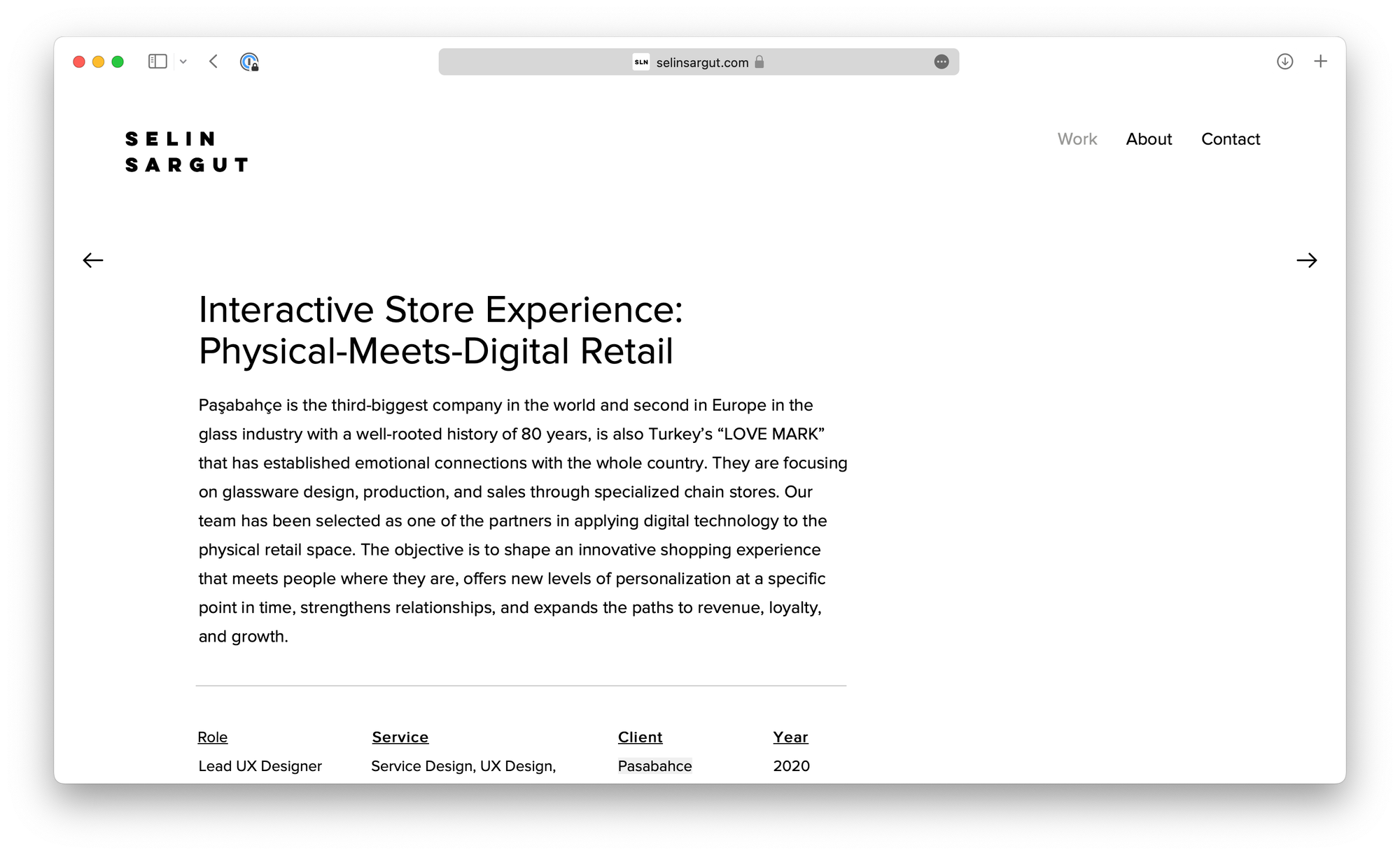 A screenshot of Selin's portfolio