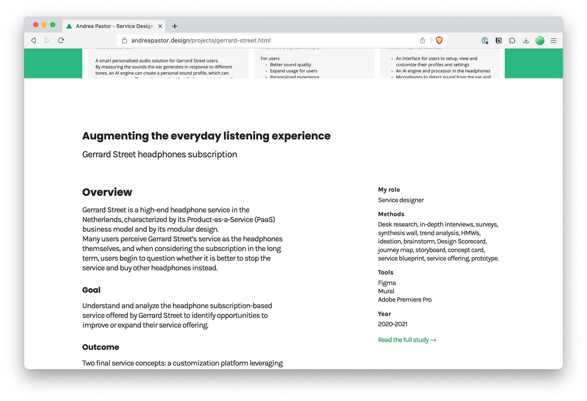 A screenshot of Andrea's portfolio
