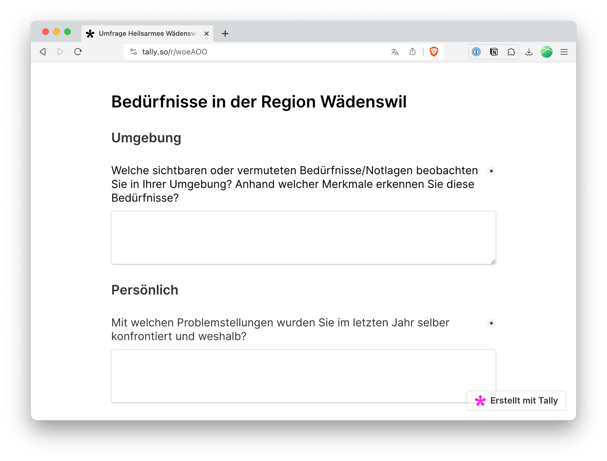 A screenshot of a survey asking open questions