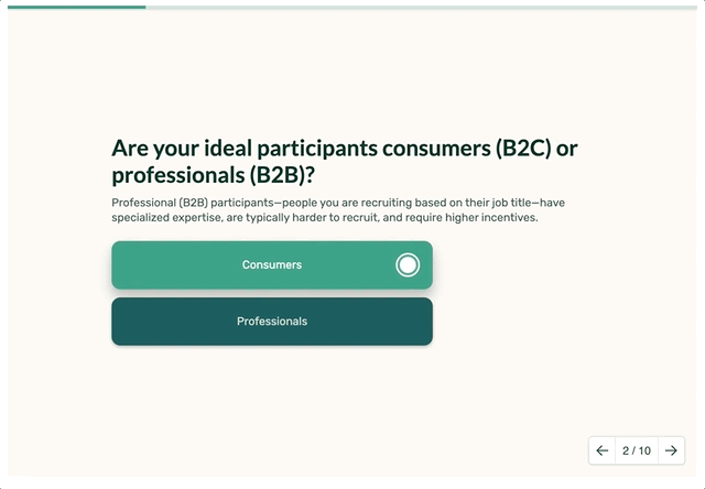 An animation showing the types of question the UX research incentive calculator asks. For example: is your study moderated or unmoderated? How long is each session? etc.